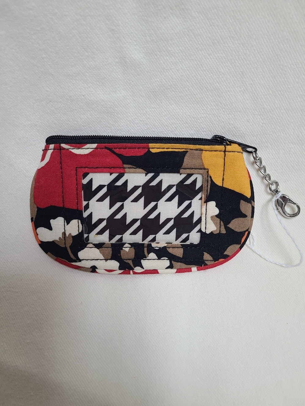 Floral Pattern Clip Zip ID Case Card Wallet - Bittersweet Red, Black & Yellow